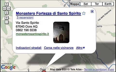 map of location fortress monastery Santo Spirito Ocre near L'Aquila in Abruzzo Italy