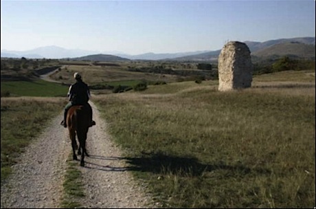horseback riding at castle hotel fortress monastery of Santo Spirito in Abruzzo Italy