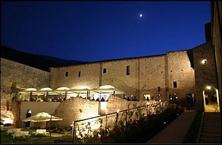 small castle hotel outdoor terrace - fortress monastery of santo spirito in Abruzzo Italy 