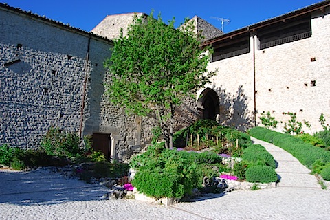 External photo of the fortress monastery of Santo Spirito near L'Aquila in Abruzzo, Italy